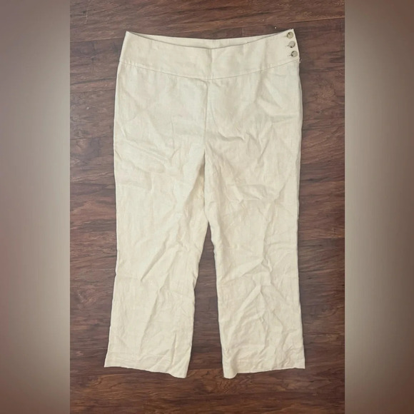 Lauren Ralph Lauren Khaki 100% Linen Wide Leg Pants Side Zip Lagenlook NWT 12 - Picture 1 of 10
